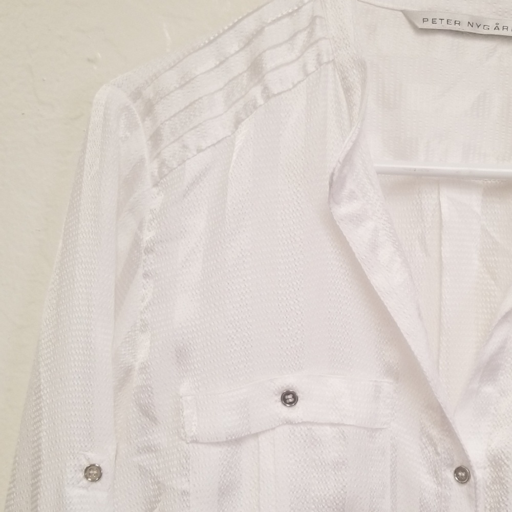 Peter Nygard Button Down Top White Striped Sz Xl - image 2